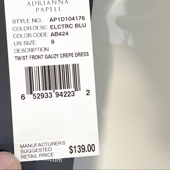 Adrianna Papell Electric Blue Twist Front Gauzy Crepe Knee Length Dress 8 US NWT - Picture 5 of 9